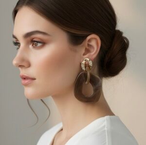 Nicole Brown and Gold Statement Earrings